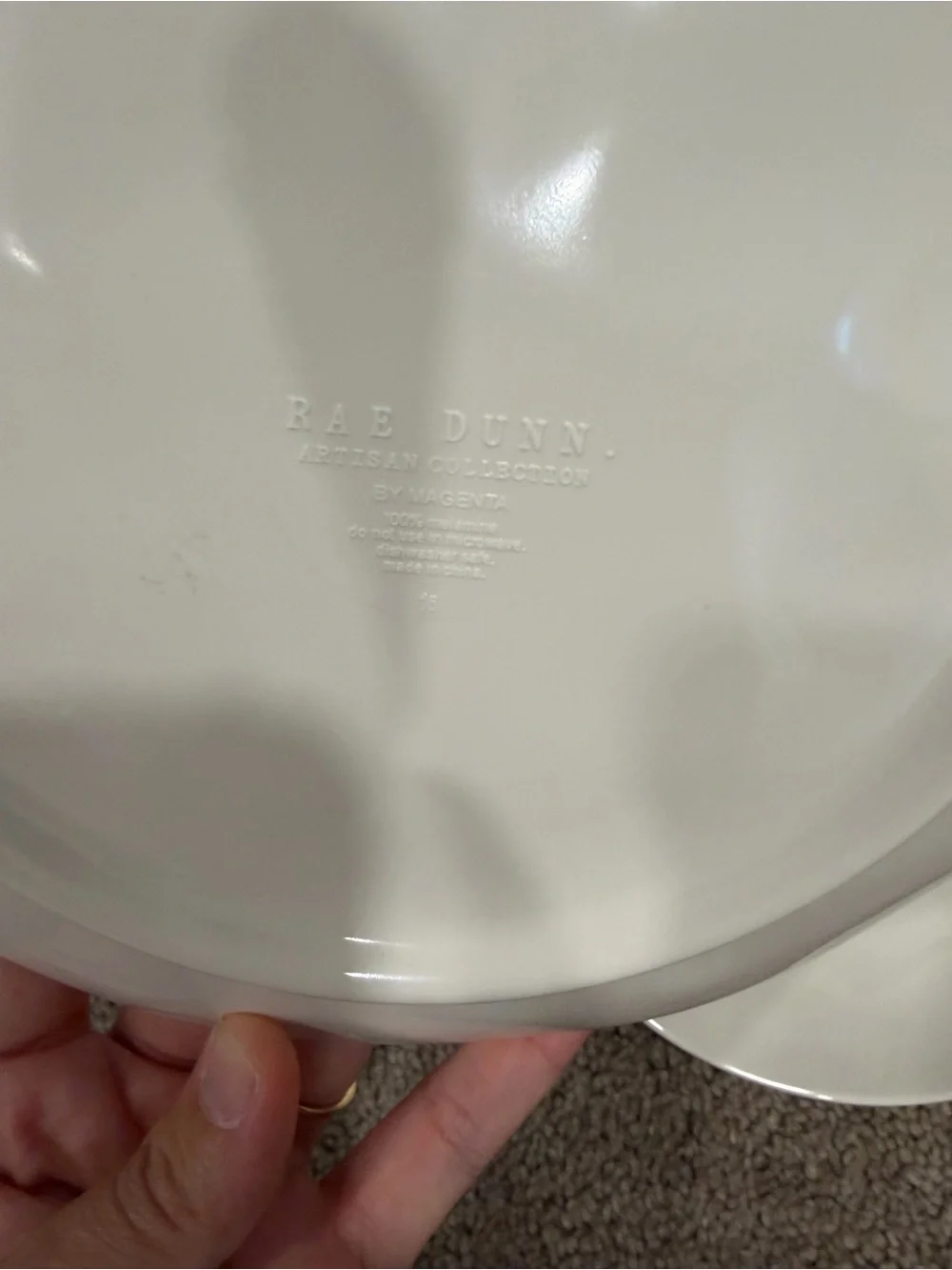 Rae Dunn Style White Melamine Dinner Plates - Create, Breathe, Dream, Relax
